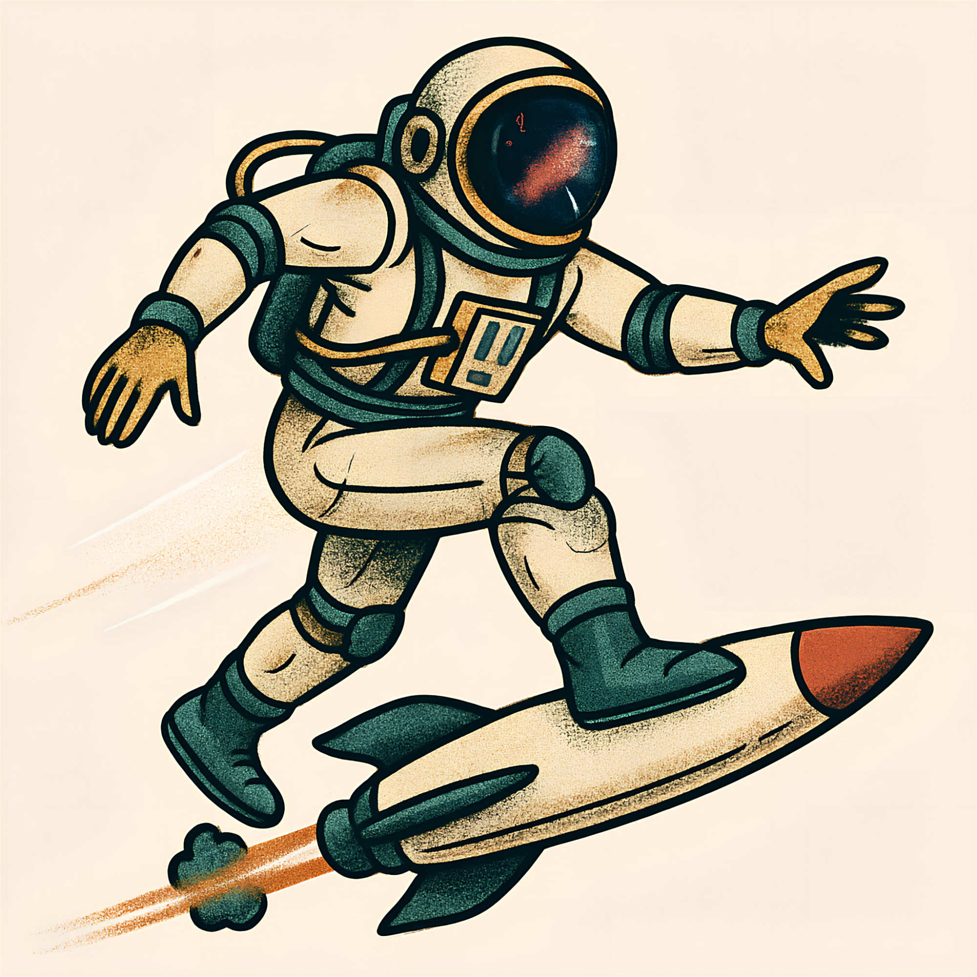 Mossbeard song cover art for Watch me soar, depicting an illustration of an astronaut riding a rocket like a skateboard.