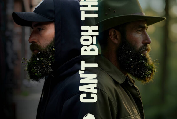 Mossbeard - Can't box this, album cover depicting a the man Mossbeard back to back with himself. On the left is a hip-hop artist and on the right is a country folk artist.